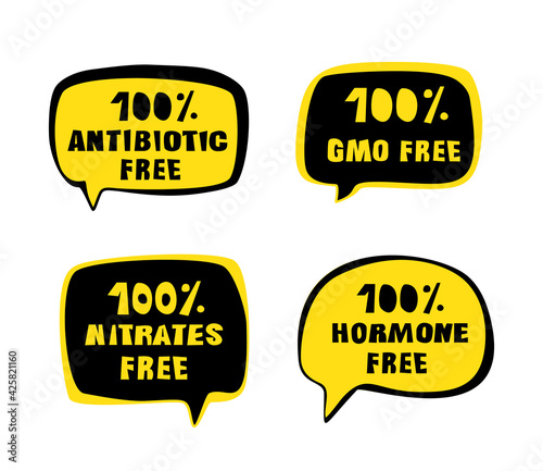 Antibiotic, Gmo, Nitrates And Hormones Free Vector Text