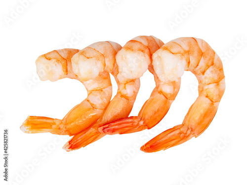 Many peeled shrimps isolated on the white background