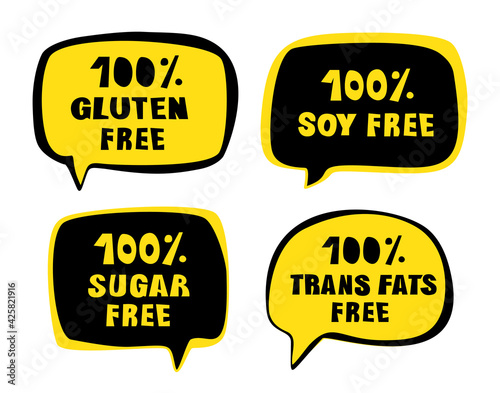 Dietary labels with No Soya, Gluten, Trans Fats, Sugar