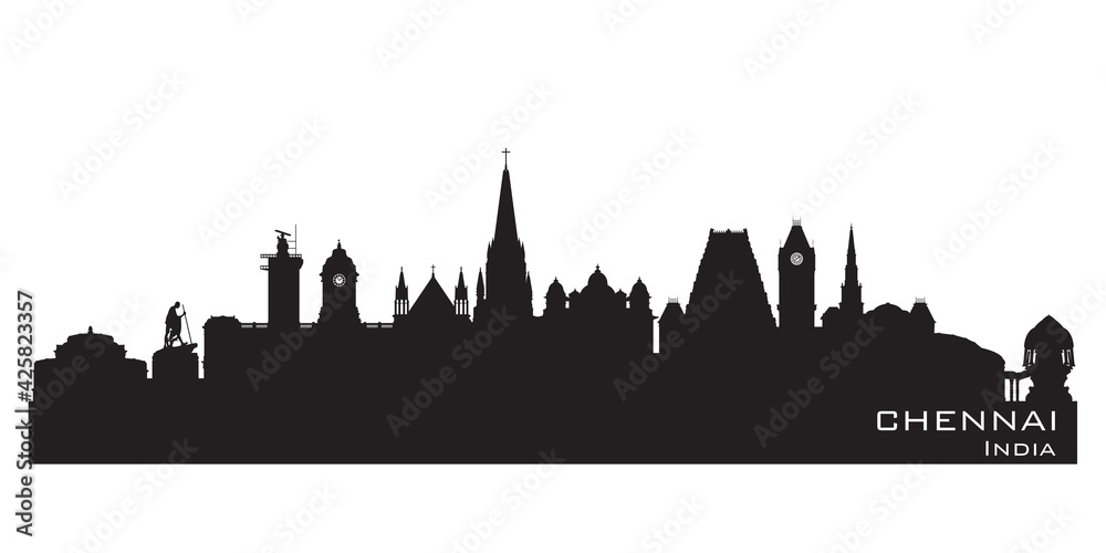 Chennai India city skyline vector silhouette