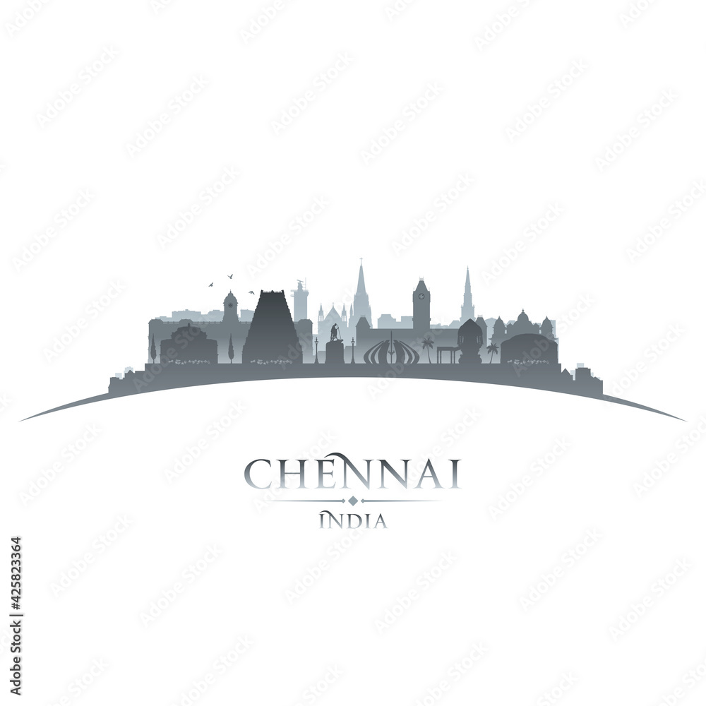 Chennai India city silhouette white background