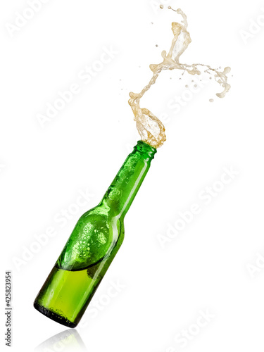 Green beer bottle up and splash
 
