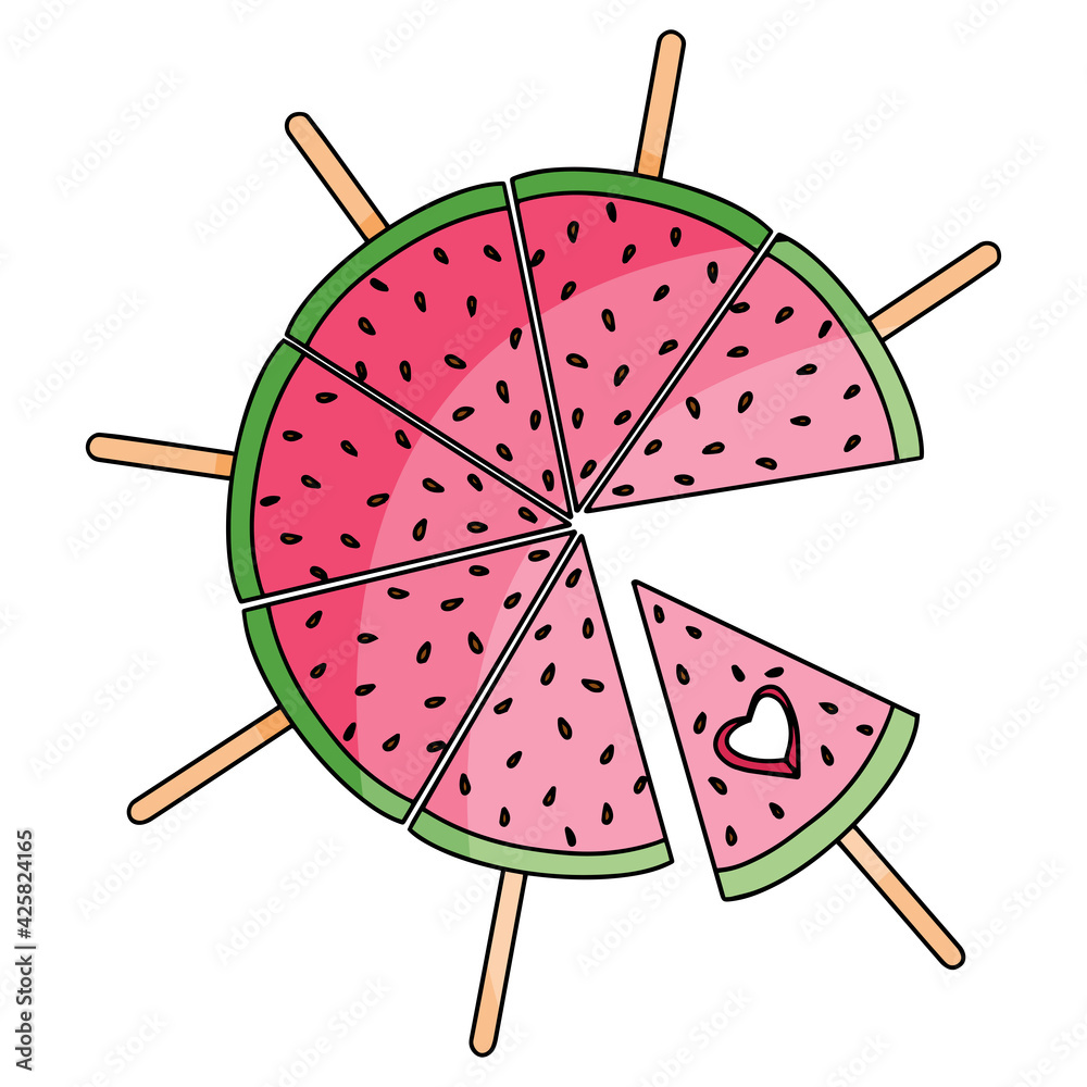 Slice watermelon summer fruit hand drawn vector illustration isolated on white backgraund Slice watermelon summer fruit hand drawn vector illustration isolated on white backgraund