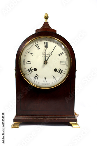 Wooden Timepiece Mantle Clock on White Background