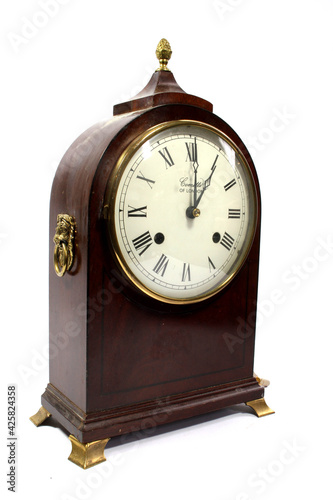 Wooden Timepiece Mantle Clock on White Background