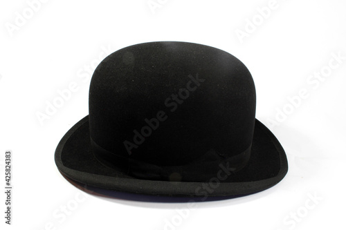Mans Black Bowler Hat on White Background photo