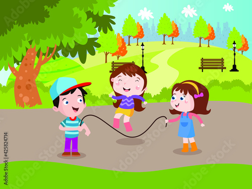 Kids playing skipping rope vector concept for banner  website  illustration  landing page  flyer  etc.