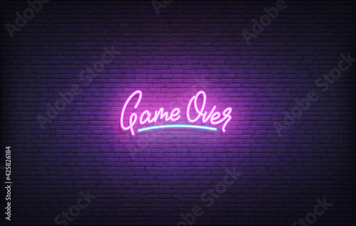 Game Over neon sign. Glowing neon lettering Gamers template