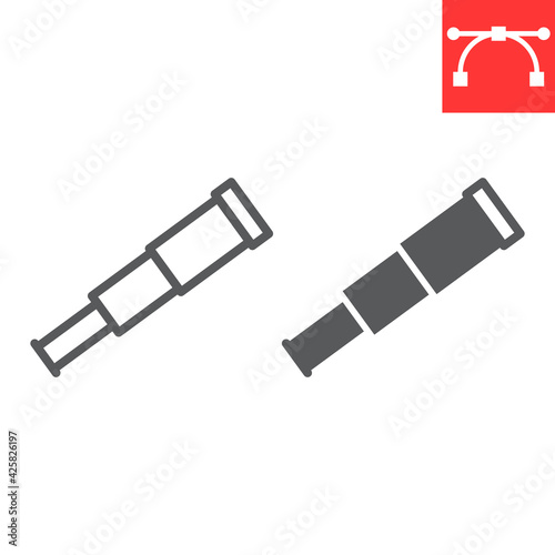Spyglass line and glyph icon, sea and optical, telescope vector icon, vector graphics, editable stroke outline sign, eps 10.
