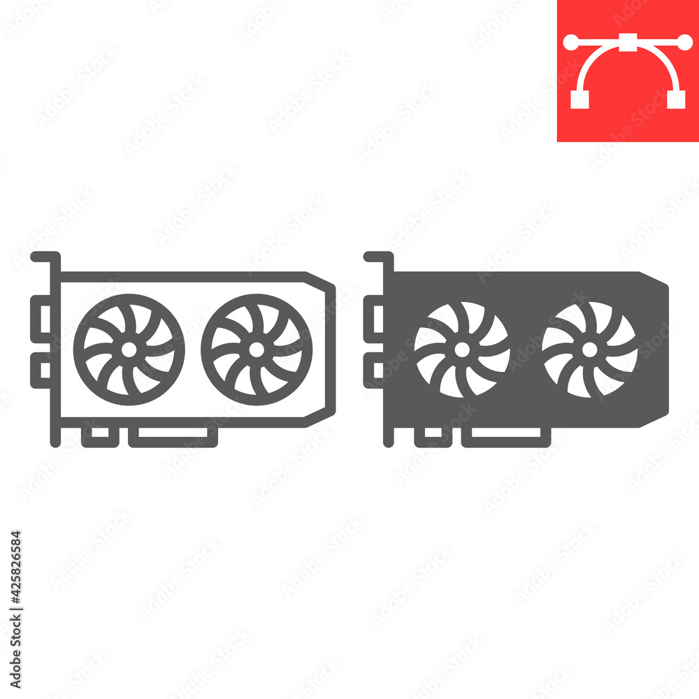 Fototapeta premium GPU card line and glyph icon, hardware and bitcoin mining, graphic card vector icon, vector graphics, editable stroke outline sign, eps 10.