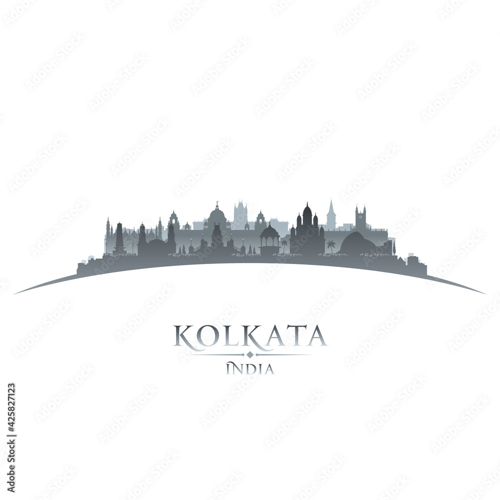 Kolkata India city silhouette white background