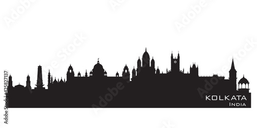 Kolkata India city skyline vector silhouette