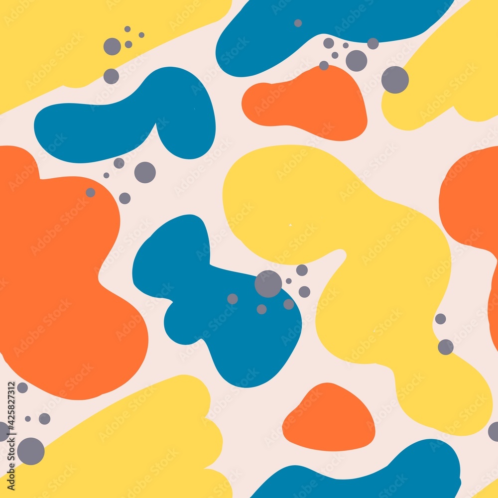 Flat vector pattern with multicolored paint spots. Brush strokes. 