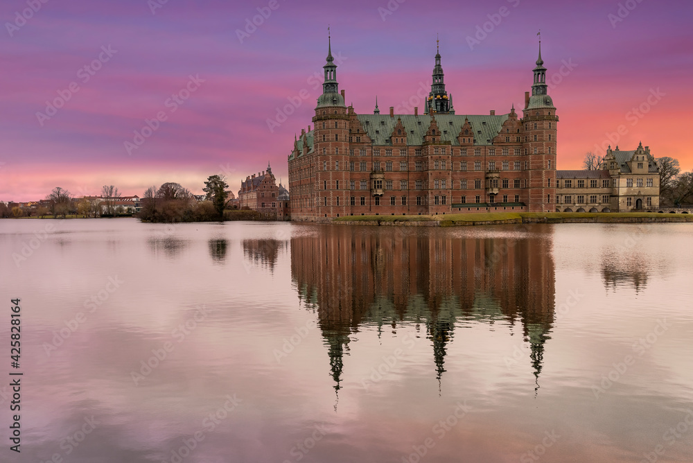 Hillerod, Denmark; April 5, 2021 - Built in the early 17th century, Frederiksborg Castle is one of the most famous castles in Denmark.	