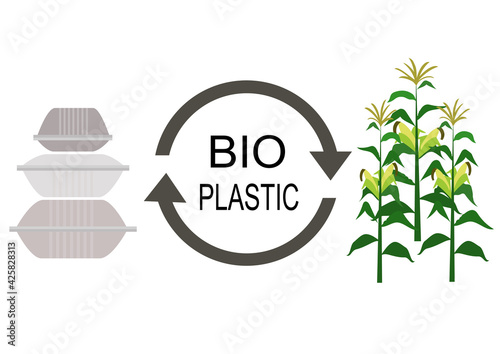 イラスト素材：リサイクル　エコ　バイオマスをわかりやすくイメージしたバイオプラスチックのイラスト（容器）