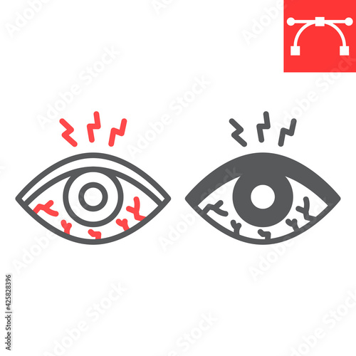 Eye sore line and glyph icon, disease and allergy, eye redness vector icon, vector graphics, editable stroke outline sign, eps 10.