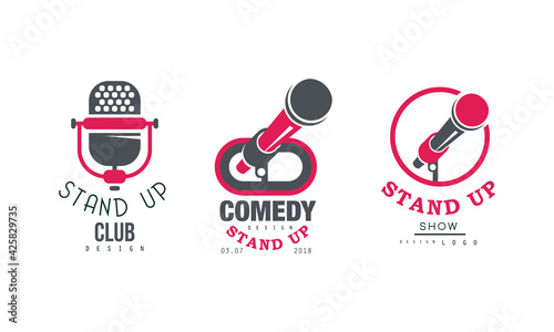 Stand up Club Logo Design Set, Comedy Show Retro Badges, Emblems Vector Illustration