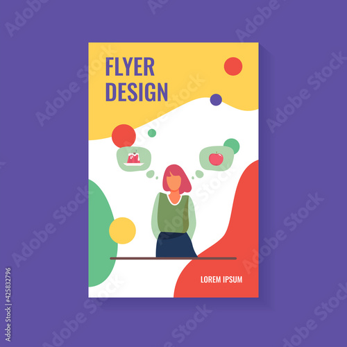 Healthy and unhealthy food choice. Woman choosing between cake and fresh apple flat vector illustration. Lifestyle, eating, diet concept for banner, website design or landing web page