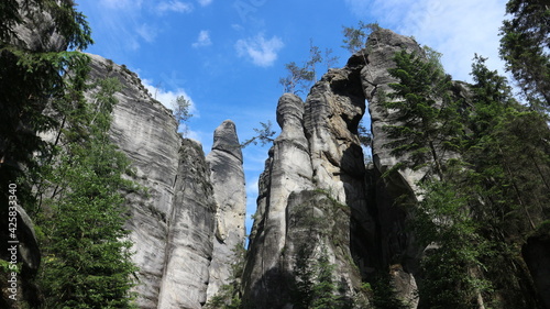 A view to the huge sanstone rocks in various shapes near Adrspach, Czech republic