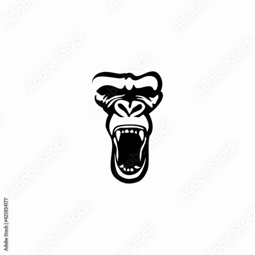 Vector illustration, head evil ferocious gorilla shouts, icon logo