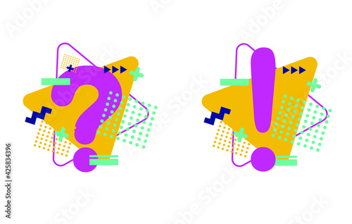 Question mark and exclamation punctuation. Geometric shapes. flat design