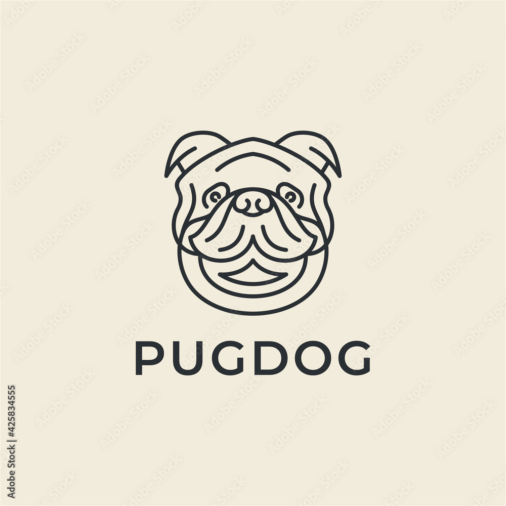 Line art Pug dog Logo Design Line art Pug dog Logo Design