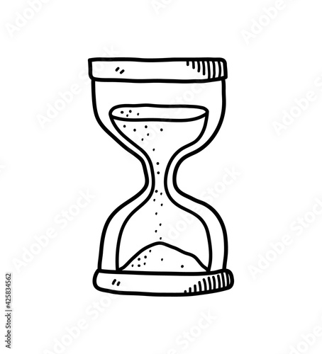 Sand hourglass doodle, a hand drawn vector doodle of an hourglass with sand inside.