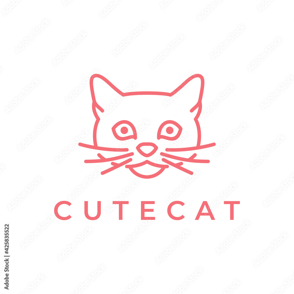 Fototapeta premium Cat Head Line art Logo - vector illustration