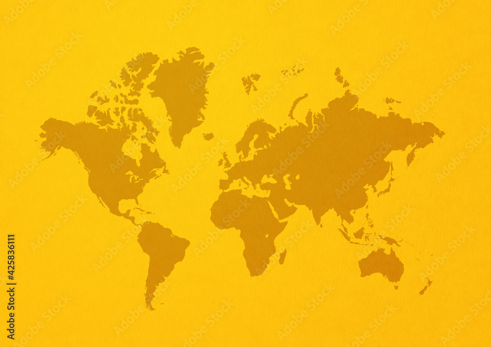 World map on yellow wall background
