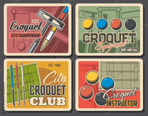 Photography Croquet club sport retro vector posters