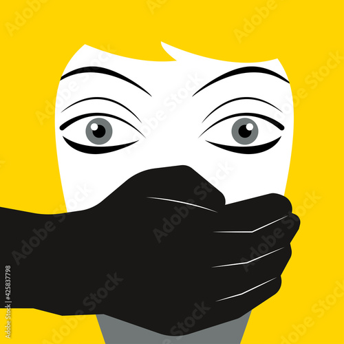 Abuse of illustration. Man covering womans mouth