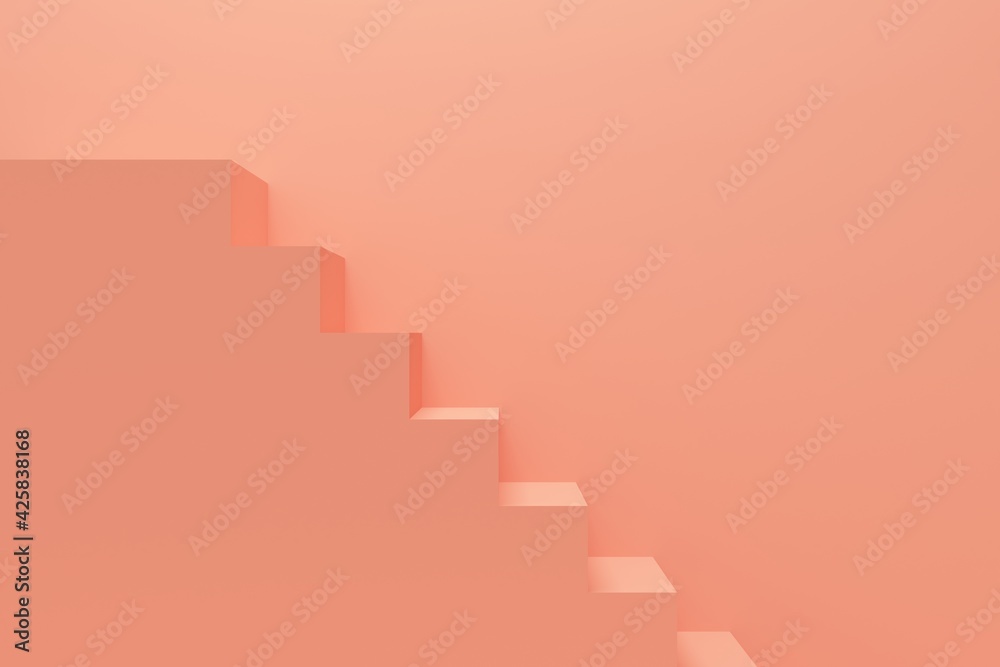 Coral room with stairs and wall. Side view. Backdrop design for product promotion. 3d rendering Coral room with stairs and wall. Side view. Backdrop design for product promotion. 3d rendering
