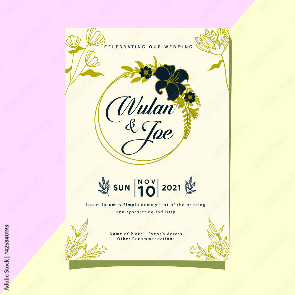 wedding invitation template, name of the bride and groom, simple and modern design