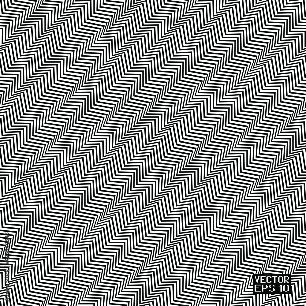 Seamless Abstract Black and White Geometric Pattern with Stripes. Optical Psychedelic Illusion. Entwined Structural Texture. Vector Illustration