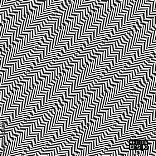 Seamless Abstract Black and White Geometric Pattern with Stripes. Optical Psychedelic Illusion. Entwined Structural Texture. Vector Illustration