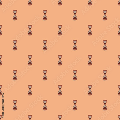 Hand drawn seamless pattern with hourglass elements print. Pink coral background. Decorative print.