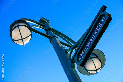 Street lamp and sign
