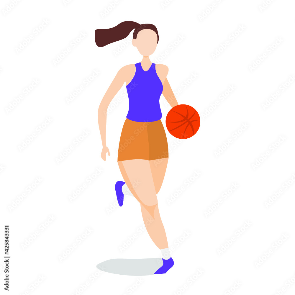 girl or woman is playing basketball isolated on a white background