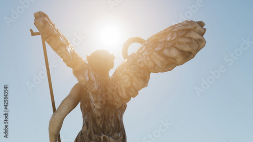 3d illustration of Nike, the goddess of victory facing the sun