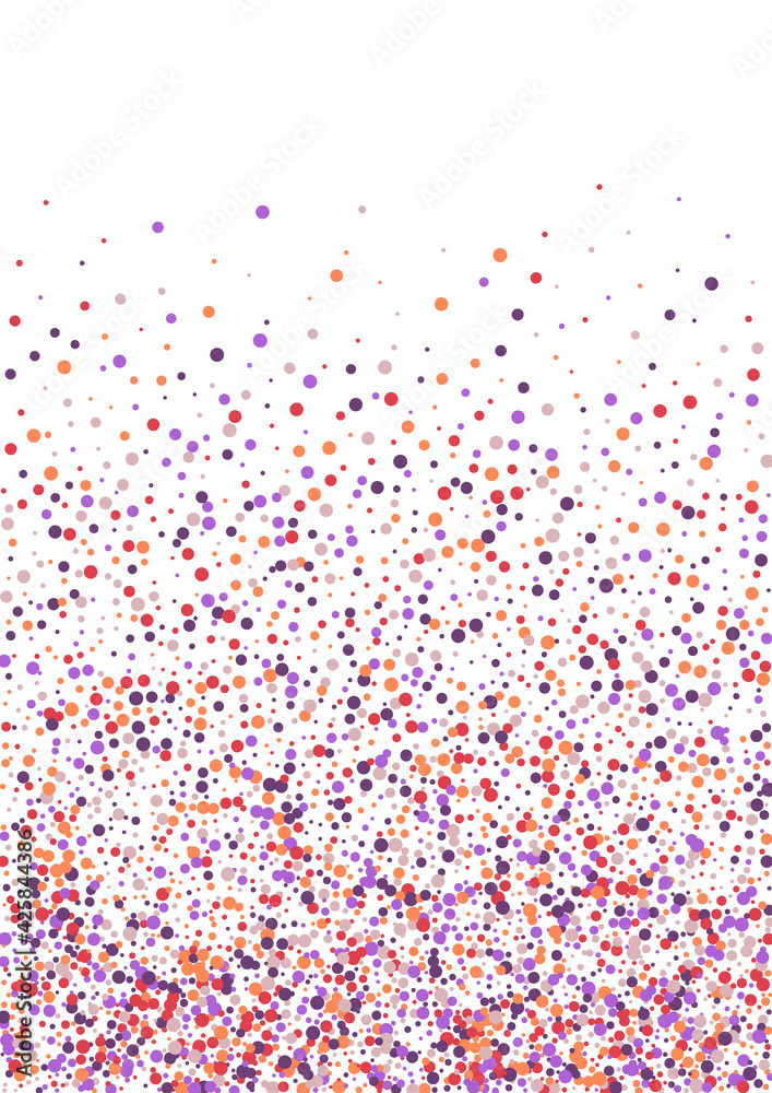 Purple Invitation Circle Illustration. Surprise Dot Frame. Orange Confetti Fall Texture. Blast Round Background.
