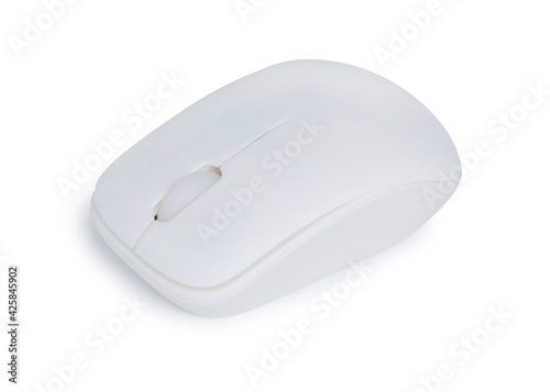 White wireless PC mouse on white background isolation