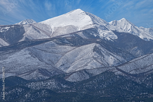 Winter landscape of the snow flocked Sangre de Cristo Mountains, Colorado, USA