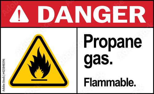 Danger propane gas. Flammable sign. Hazardous Material Signs and symbols.