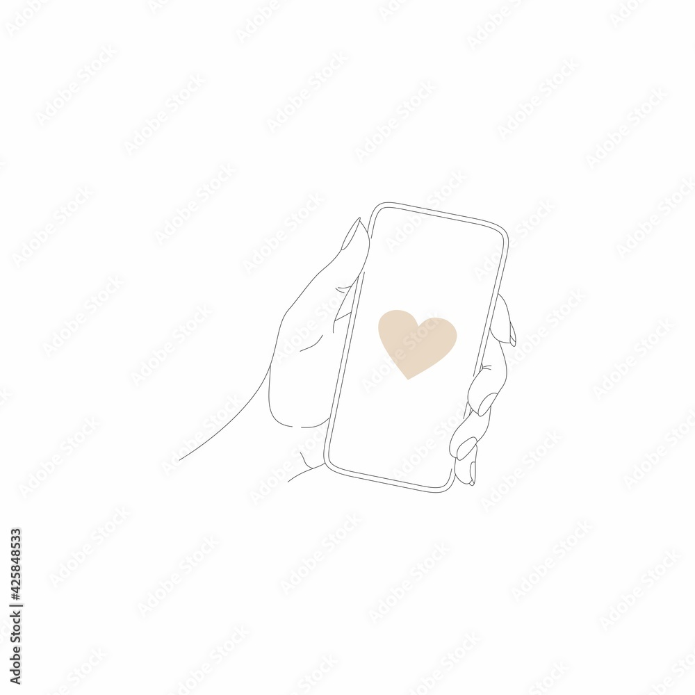 Linear vector drawing of hand and telephone. Icons for the phone. Social networks. Reviews icon. You have been liked. Linear vector drawing of hand and telephone. Icons for the phone. Social networks. Reviews icon. You have been liked.