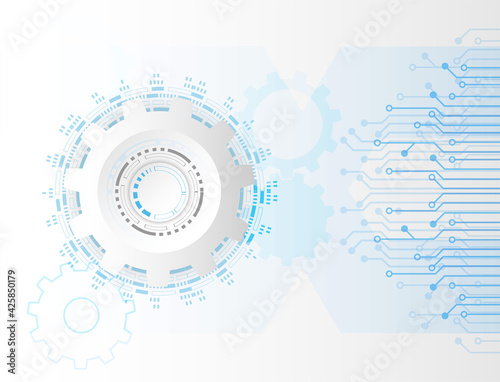 Futuristic clean technology concept. White paper gear wheel technology white-blue background. vector.