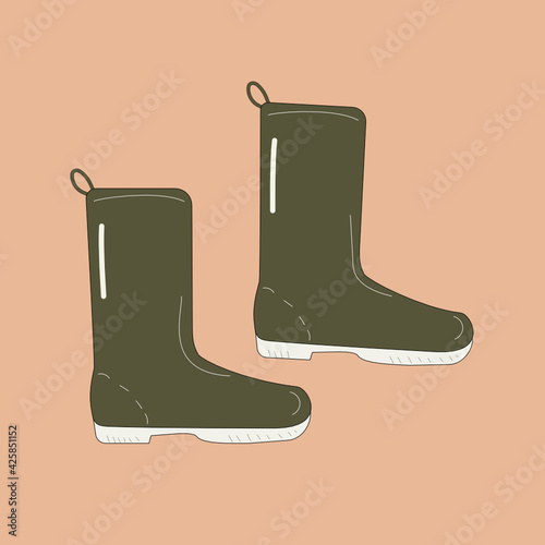 Rubber boots, a pair of rainy weather shoes . Vector graphics with isolated background.