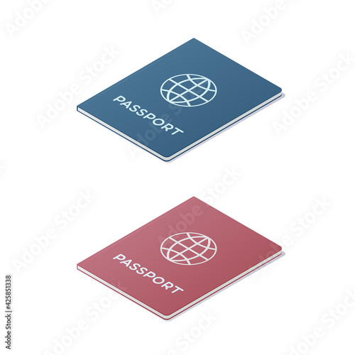 Passport document concept. Colored isometric vector illustration. Isolated on white background.