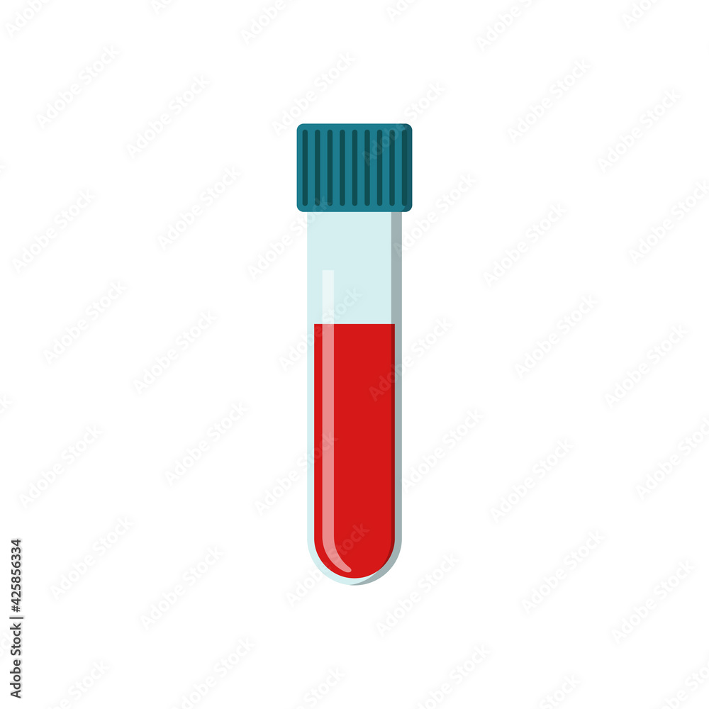 Vector laboratory test tube with blood. Check up isolated medical icon Vector laboratory test tube with blood. Check up isolated medical icon
