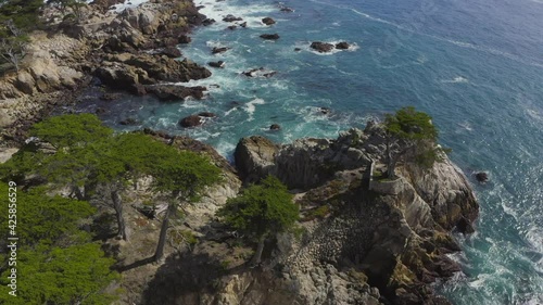 Slow Aerial Tilt Down of the Rocky Shores of Big Sur Coast in California