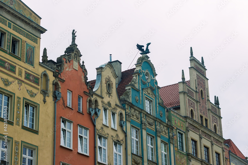 GDANSK, POLAND - JULY 10, 2020 - a large old port city on the Baltic Sea, the city center and tourist place with a beautiful panoramic view on the front  of historical buildings